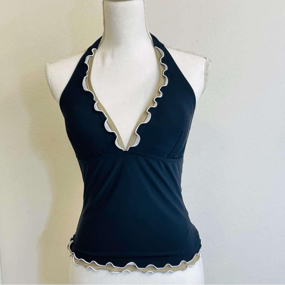 Profile by Gottex Blue whie Ruffled 'Pretty Wild' One Piece Swim Dress size 10